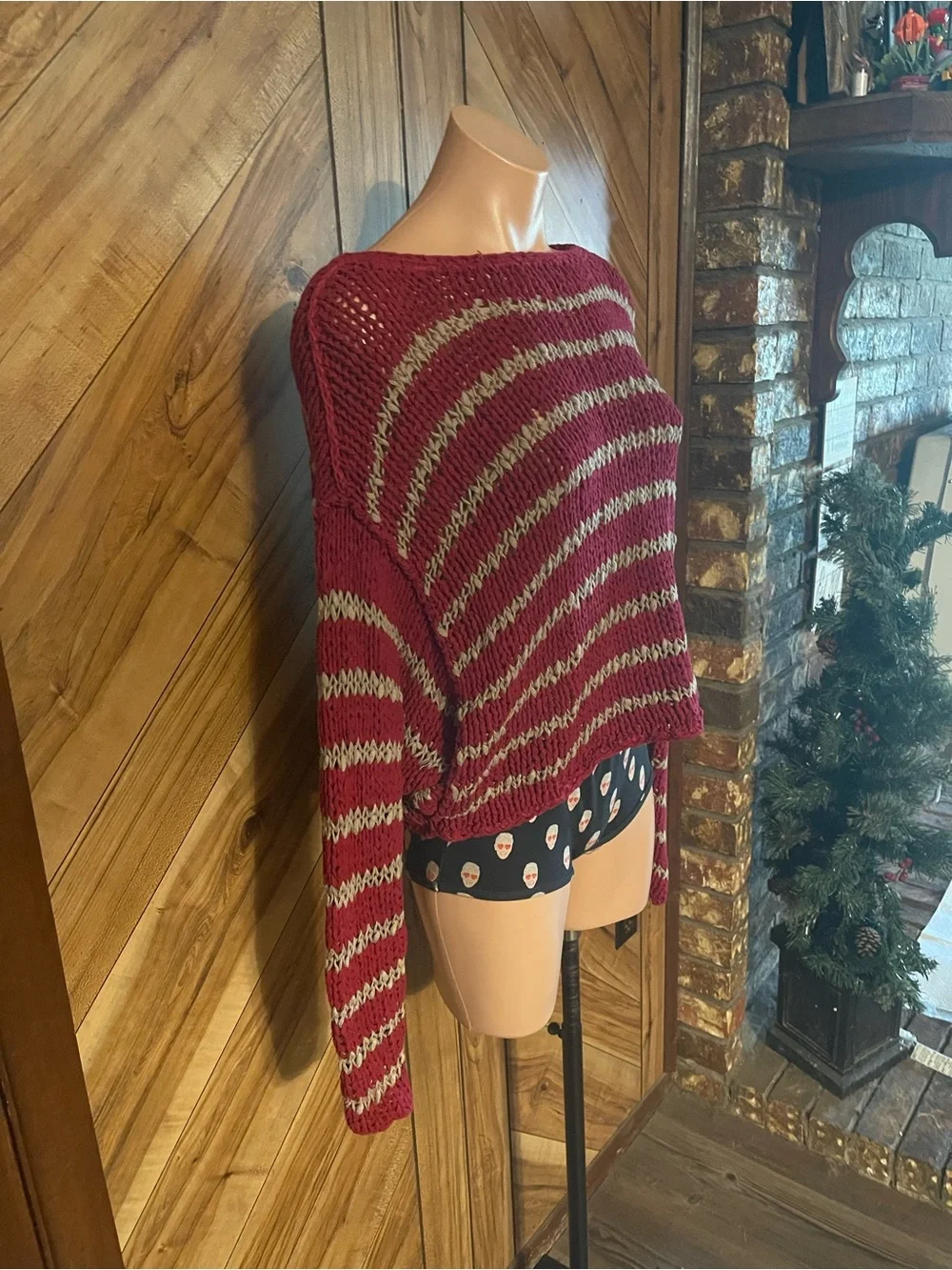 Free People Small Ruby Striped Over Easy Knit Pullover Sweater Oversized Boho